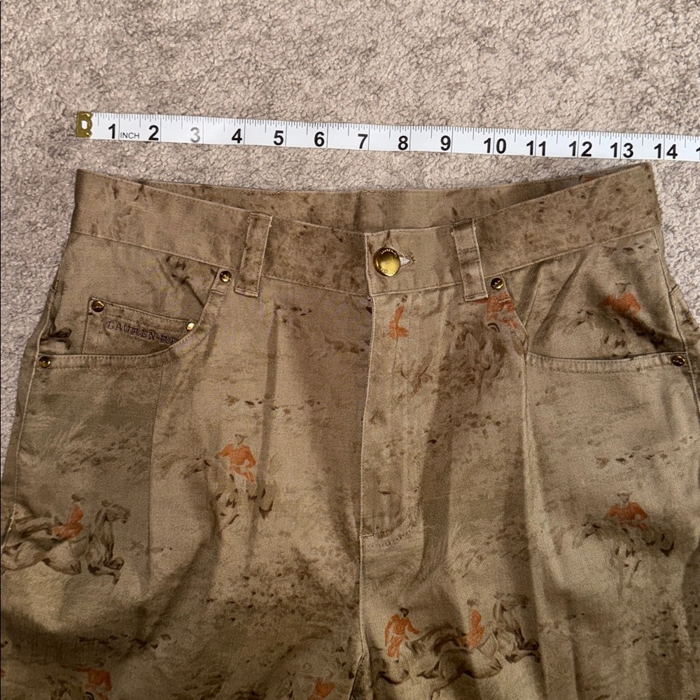 Vintage Lauren Ralph Lauren Pants Womens 4 Tan Equestrian Polo Club Oxford Print - Picture 7 of 10